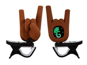2Eleven Music Clip On Devil Horn Hand Gesture Tuner مع أوضاع للجيتار والباس والقيثارة والكمان والضبط اللوني يعمل مع الآلات الموسيقية الوترية الأخرى - بني