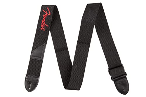 حزام جيتار Fender Logo ، 2 بوصة ، أسود مع شعار أحمر حزام جيتار Fender Logo ، 2 بوصة ، أسود مع شعار أحمر