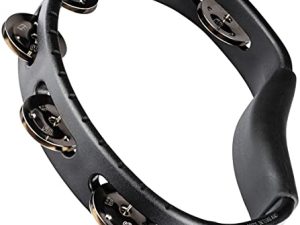 Meinl Percussion Tambourine with Stainless Steel Jingles ، صف واحد - غير مصنوع في الصين - أسود ، سطح لعب Guiro ، ضمان لمدة عامين (HTBK)