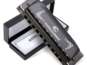 CONJURER Harmonica Key of G مفيد ، آلة موسيقية هارمونيكا ديلوكس بلوز دياتونيك ، 10 فتحات 20 نغمة قيثارة الفم للأطفال ، للمبتدئين ، البالغين ، المحترفين ، هدايا الكريسماس (أسود)