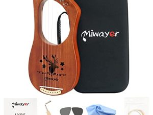 Miwayer Lyre Harp 7 ، 10 ، 16 ، 19 ، 21 وترًا آلة موسيقية من خشب الماهوجني ، آلة وترية احترافية مع ملحقات وحافظة (قيثارة 7 أوتار بنية)