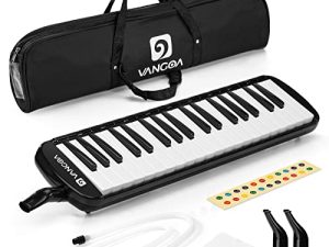 Vangoa 37 Key Melodica Musical Instrument Soprano Melodica Air Piano Keyboard مع حقيبة حمل ، 2 قطعة للفم ، قماش مسح ، ملصقات مفاتيح ، أسود
