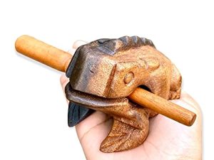 4 بوصة آلات قرع كلاسيكية مصنوعة يدويًا على شكل ضفدع خشبي نصف بني وأسود آلة موسيقية ضفدع خشبي (أسود / بني 4 بوصات)