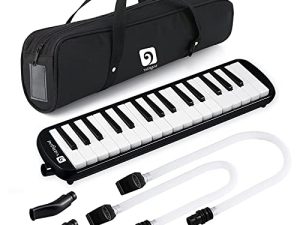 Vangoa 32 Key Melodica ، لوحة مفاتيح البيانو الهوائية للآلات الموسيقية ، Melodicas مع حقيبة حمل ، قطع فم مزدوجة ، قماش مسح ، ملصقات مفاتيح ، أنابيب طويلة (أسود)