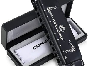 CONJURER Harmonica Key of C ، 10 فتحات 20 Tone Stanadard Diatonic Blues Harmonica مع حافظة ، قيثارة الفم للمبتدئين ، الكبار ، الأطفال ، المحترفين ، الطلاب ، الأصدقاء ، الهدايا (أسود ، C)