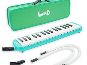 VACHAN 32 Keys Melodica Instrument ، Soprano Melodica Air Piano Keyboard آلة موسيقية مع 2 أنبوب طويل ناعم ، قطع فم قصيرة وحقيبة حمل للأطفال المبتدئين هدية ، أخضر