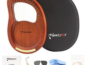 آلة موسيقية Miwayer Lyre Harp ذات 16 أوتارًا من خشب الماهوجني الصلب ، آلة وترية احترافية مع إكسسوارات وحقيبة (قيثارة ذات 16 أوتار بني)