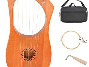 Lyre Harp 7 String ، 7 سلاسل معدنية Lye Harp Bone Saddle Mahogany مع مفتاح ضبط وحقيبة سوداء.