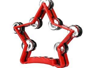 الدف على شكل نجمة على شكل نجمة خماسية قرع الدف يدوية للكبار 9.8 × 9 "صف مزدوج الأناشيد المعدنية الأناشيد شاكر آلة إيقاع موسيقية محمولة (أحمر)