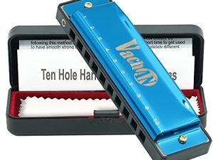 VACHAN Blues Harmonica Mouth Organ 10 Holes 20 Tones C Key Beginner Harmonica مع حقيبة للأطفال والكبار والمبتدئين والمهنيين والطلاب ، أزرق