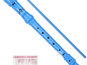 Eastrock Recorder Instrument German Style Soprano Recorder Blue 3 قطع للمبتدئين مع قضيب التنظيف ، مخطط بالإصبع ، حقيبة التعبئة ، مسند الإبهام