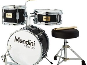 Mendini By Cecilio Kids Drum Set - مجموعة جونيور مع 4 طبول (باس ، توم ، كمين ، الصنج) ، أعواد الطبل ، عرش الطبل - مجموعات طبول للمبتدئين وآلات موسيقية
