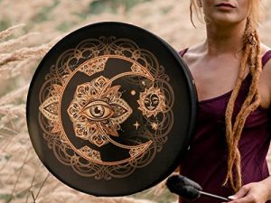 صاحب متجر السلطعون نباتي شامان 'Alchemical Moon Drum' 10 بوصات أداة علاج الصوت غشاء قابل للضبط للنساء بإطار طبل أداة طبية هدية لعشاق الموسيقى (أسود)