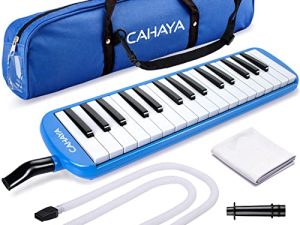 طقم أنبوب مزدوج من CAHAYA Melodica 2 أنبوب Melodicas على شكل بيانو 32 مفتاحًا محمولًا مع حقيبة حمل ، أزرق ، CY0050-2