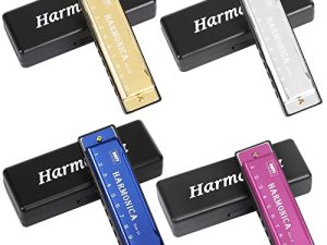 UPINS 4PCS Key of C 10 Hole 10 Tones Titanium Color Harmonica مع جراب للطلاب المبتدئين ذهبي ، فضي ، وردي ، أزرق)