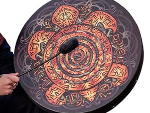 .JEWKEI. نباتي شامان `` طبل السلحفاة الطوطمية '' أداة علاج الصوت إطار قابل للضبط طبل الدف الطب أداة الروح هدية لمحبي الموسيقى (سلحفاة) (BZNG2K)
