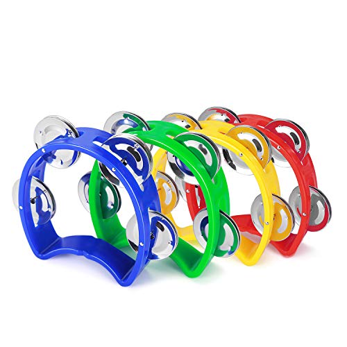 مجموعة الدف الموسيقية نصف القمر من Flexzion ، مجموعة من 4 ، أحمر أصفر وأزرق وأخضر ، صف مزدوج من الأناشيد المعدنية باليد مع مقبض مريح مجموعة الدف الموسيقية نصف القمر من Flexzion ، مجموعة من 4 ، أحمر أصفر وأزرق وأخضر ، صف مزدوج من الأناشيد المعدنية باليد مع مقبض مريح