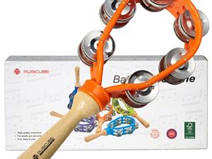 دف MUSICUBE للكبار قرع يدوي للأطفال أجراس موسيقية خشبية بلاستيكية لحفلات الكنيسة (برتقالي)