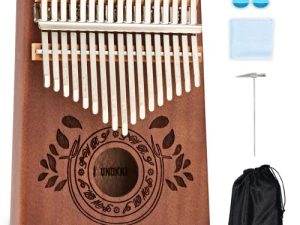 UNOKKI 17 Key Kalimba Thumb Piano للكبار والأطفال ؛ ماهوجني مبيرا (تشوكليت براون فينيش) ؛ ضبط المطرقة وأغطية الأصابع والملصقات الرئيسية والمزيد ؛ هدية عيد الميلاد تخزين ستوفير