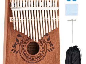 UNOKKI 17 Key Kalimba Thumb Piano للكبار والأطفال ؛ ماهوجني مبيرا (لون بني فاتح) ؛ مطرقة ضبط ، ملصقات مفاتيح بأغطية الأصابع ، والمزيد مشمول ؛ هدية عيد الميلاد تخزين ستوفير
