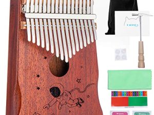 بيانو كاليمبا الإبهام 17 مفتاحًا صلبًا للبيانو الماهوجني هدايا للجسم للأطفال البالغين والمبتدئين المحترفين مع مطرقة ضبط سهلة التعلم آلة موسيقية محمولة (رائد فضاء)