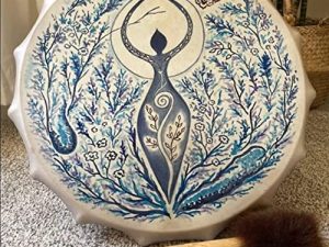 صاحب متجر السلطعون نباتي شامان '' Alchemical Moon Drum '' 10 '' أداة علاج الصوت غشاء قابل للضبط للنساء بإطار طبل أداة طبية هدية لعشاق الموسيقى (أبيض) (X101010)